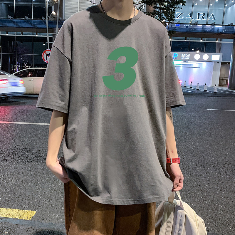 22夏季港风男士百搭休闲复古印花潮大码宽松圆领短袖T恤T6608-P15,男装T恤,星座815-2