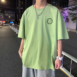 22夏季港风男士百搭休闲复古印花潮大码宽松圆领短袖T恤T6613-P15图片