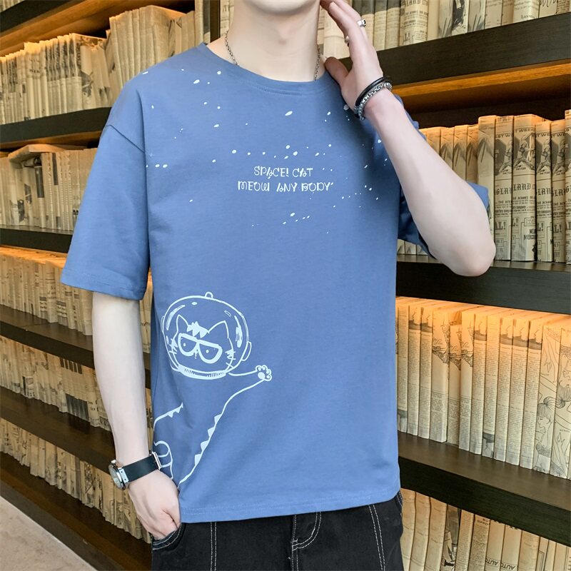 2022跑量夏季大印花情侣短袖t恤 潮男百搭体恤休闲打底T2203-P13图片