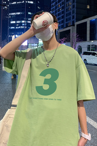22夏季港风男士百搭休闲复古印花潮大码宽松圆领短袖T恤T6608-P15图片