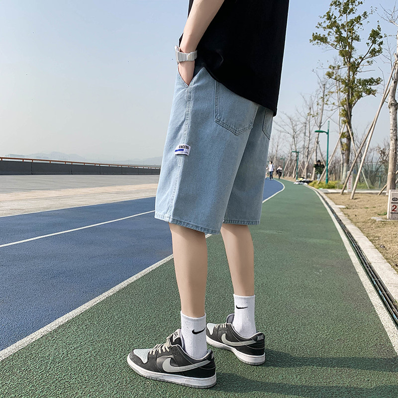夏季港风新品宽松直筒休闲潮多标设计中性牛仔五分短裤D25-P35,男装牛仔裤,星座815-2
