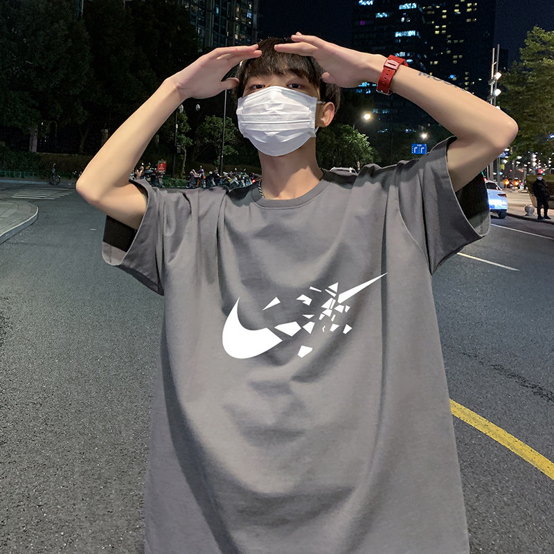 22夏季港风男士百搭休闲复古印花潮大码宽松圆领短袖T恤T6610-P15图片