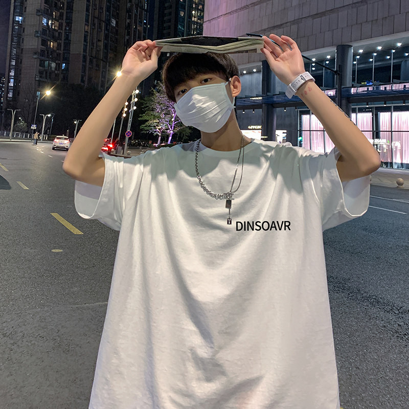 22夏季港风男士百搭休闲复古印花潮大码宽松圆领短袖T恤T6616-P15图片