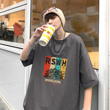 22夏季港风男士百搭休闲复古印花潮大码宽松圆领短袖T恤T6611-P15，男装T恤，星座815-2