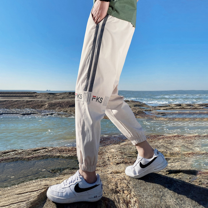 Spring and summer cotton legged men's pants loose Capris sports pants casual pants trend embroidery