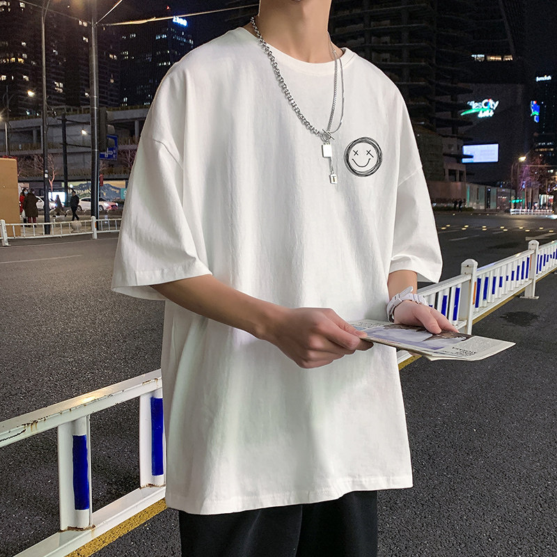 22夏季港风男士百搭休闲复古印花潮大码宽松圆领短袖T恤T6613-P15,男装T恤,星座815-2