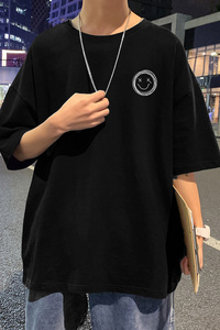 22夏季港风男士百搭休闲复古印花潮大码宽松圆领短袖T恤T6613-P15图片