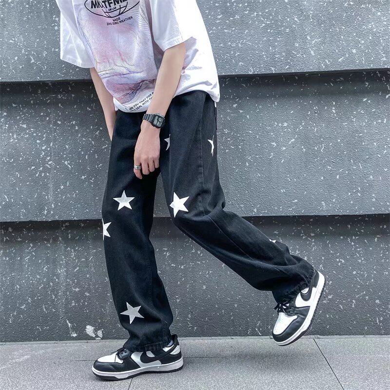 2022潮男新款牛仔裤直筒潮流ins痞帅星星印花宽松长裤K105-P40,男装牛仔裤,星座815-2