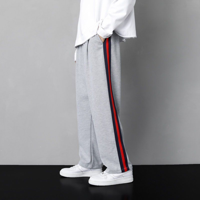 港风2023秋季华夫格休闲宽松百搭直筒长裤男港风K182-P35控49,男装休闲裤,星座815-2