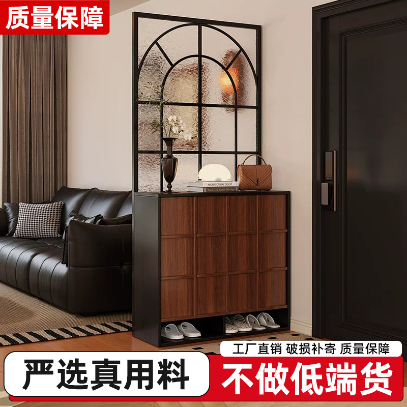 实木玄关柜鞋柜屏风隔断一体客厅沙发边柜定制玻璃复古收纳储物柜