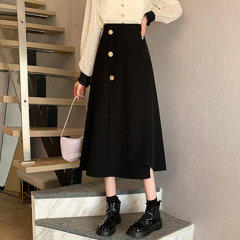 潮牌大码西装半身裙女春秋胖mm梨形身材高腰遮跨显瘦A字大摆长裙
