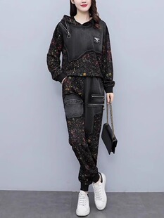 潮牌大码休闲运动套装女2025春秋季新款妈妈洋气质时尚牛仔两件套