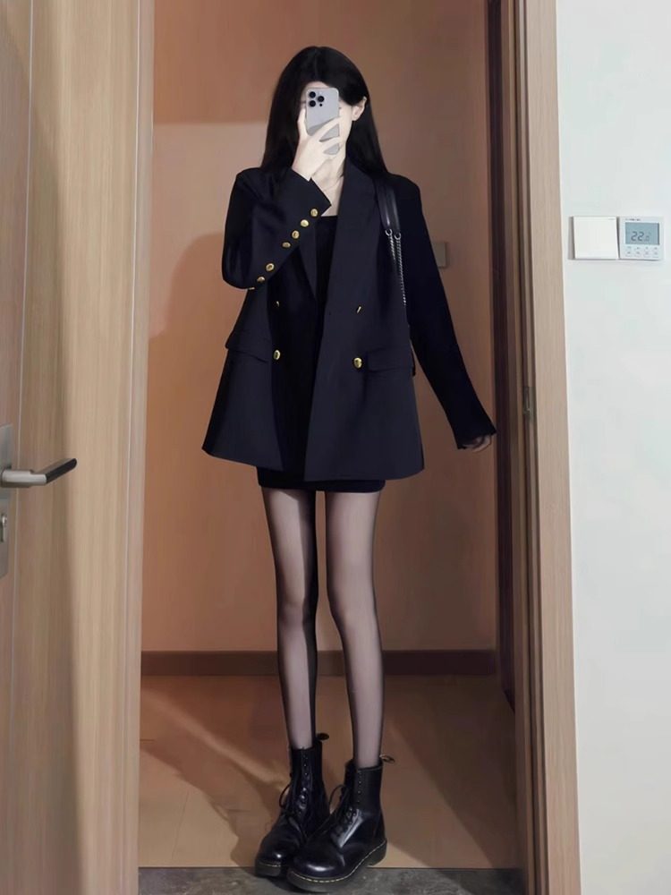 潮牌小个子百搭宽松中长款西装外套女秋季休闲高级感气质干练西服