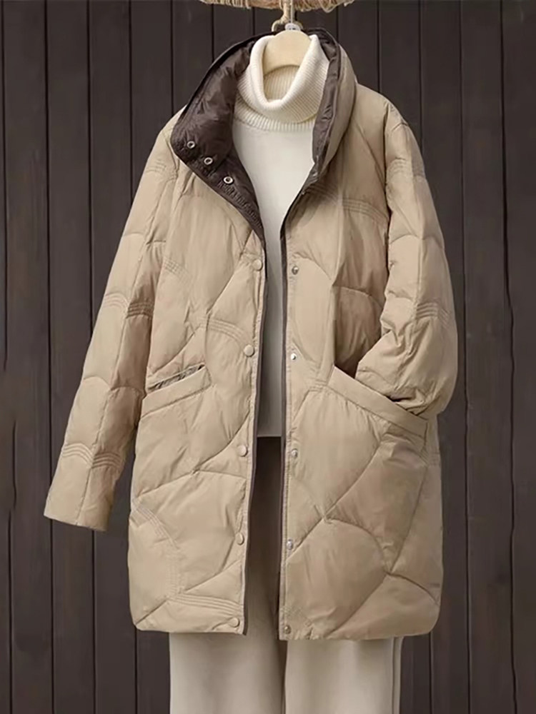 潮牌轻薄羽绒服女2025冬中长款200斤大码宽松显瘦立领白鸭绒外套