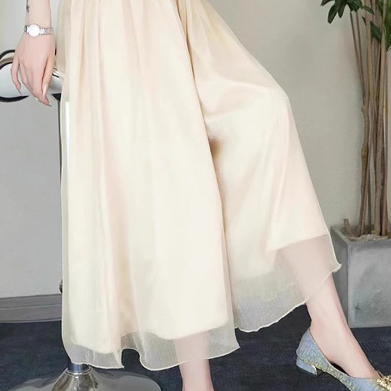 潮牌雪纺阔腿裤女夏季2026新款薄高腰垂感大码小个子九分休闲裤裙