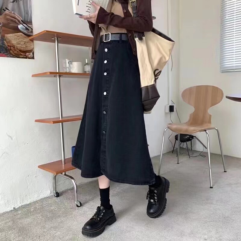 潮牌高腰显瘦牛仔半身裙女春秋季胖mm大码遮肚时尚洋气a字长裙子