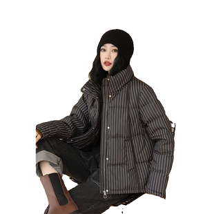 短款立领加厚羽绒服女士冬韩版时尚休闲显瘦白鸭绒保暖条纹外套