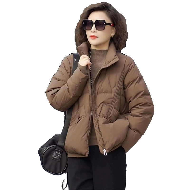白鸭绒羽绒服女短款2025冬季新款轻薄时尚小个子立领面包服外套