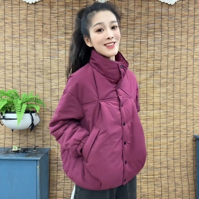2025年冬新款时尚休闲百搭宽松显瘦洋气扣子立领棉服外套女棉衣潮