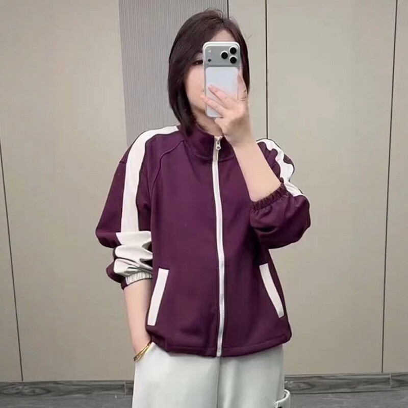 2026年春季新款休闲运动风立领拼色短外套女时尚百搭减龄夹克上衣