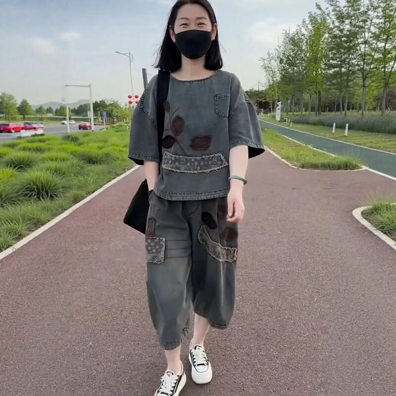 套装女2025年夏季新款砂洗薄时尚套装