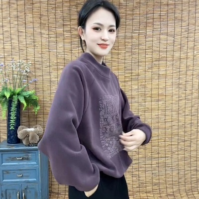 2025年冬新款时尚休闲百搭宽松显瘦洋气拼接撞色双面德绒卫衣女潮