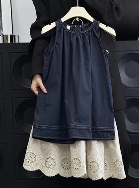 壹妈童装女童韩系夏季时髦连衣裙2025新款儿童洋气复古背心裙