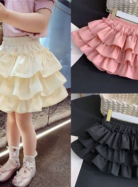 女童蛋糕裙蓬蓬半身裙子中大儿童白色a字短裙裤学院风韩版荷叶边