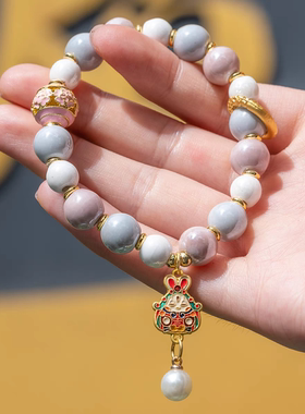 新中式香灰琉璃古风十八籽手链简约情侣粉瓷系国风女小众设计感