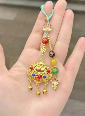 杭州五路财神吉祥如意锁招财汽车钥匙扣五行水晶钥匙扣包包挂坠