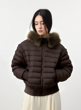 Set for life 25FW泡芙毛领排骨收腰罗纹羽绒服