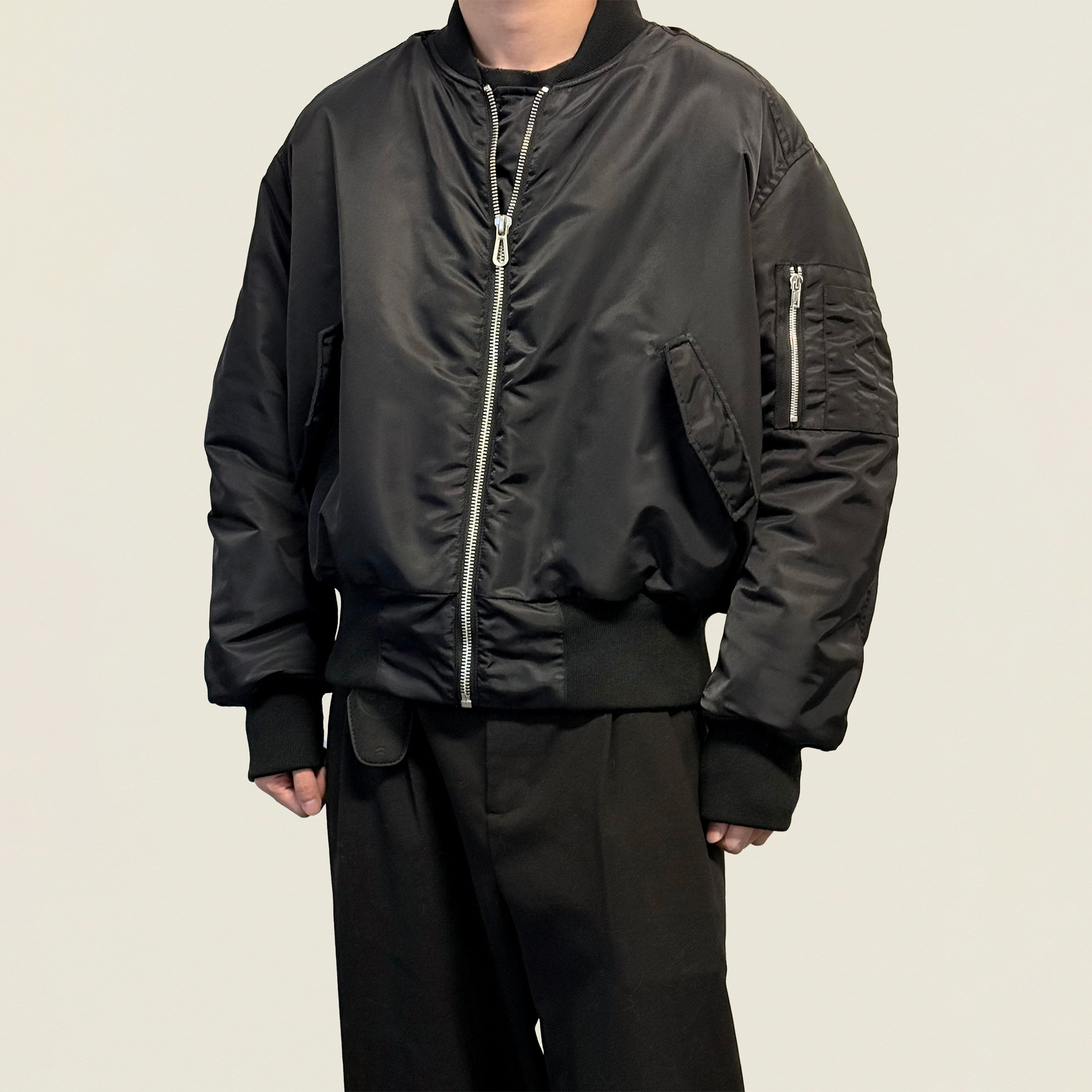 Set for life 24FW尼龙廓形口袋飞行夹克bomber棉服