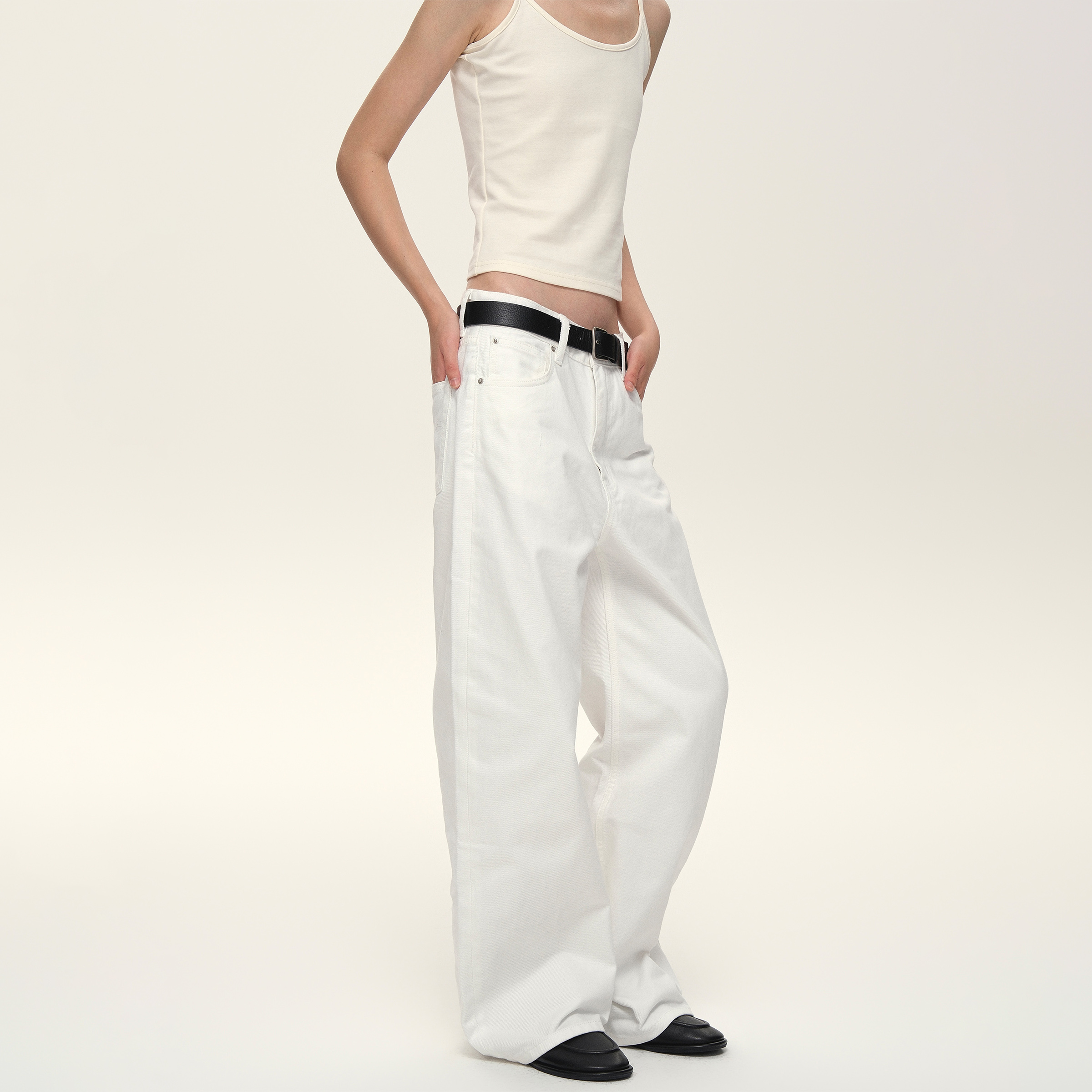 Set for life 24FW骨白暗黑直筒微阔素色牛仔裤
