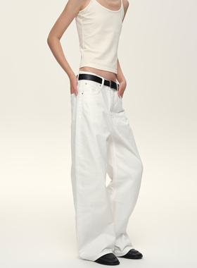 Set for life 24FW骨白暗黑直筒微阔素色牛仔裤