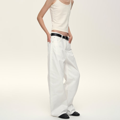 Set for life 24FW骨白暗黑直筒微阔素色牛仔裤