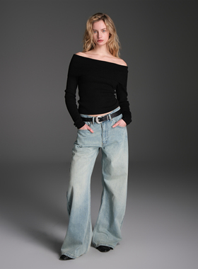 Set for life 25SS浅冰蓝弯刀水洗牛仔裤