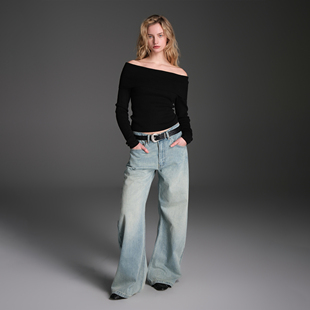 25SS浅冰蓝弯刀水洗牛仔裤 life for Set