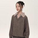 羊毛双V领翻领拼色彩纱初秋薄款 Set 24FW life 亲肤毛衣 for