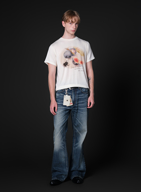 Set for life 25SS 002F复古深蓝水洗做旧微喇版型牛仔裤