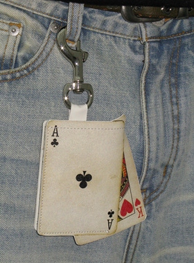 Set for life 25SS 复古做旧头层牛皮“AK”扑克印花卡包钱包