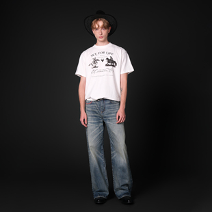 001R浅冰蓝水洗做旧手缝针2.0微阔直筒牛仔裤 Set 25SS life for