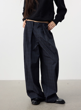 Set for life 25FW 经典格纹立体压褶休闲裤