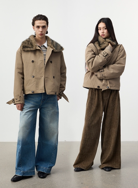 Set for life 25FW立领弧形层次肌理感廓形毛里风衣派克服外套