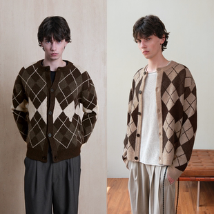 复古菱形格纹羊毛休闲毛衣开衫 Set 25FW life for