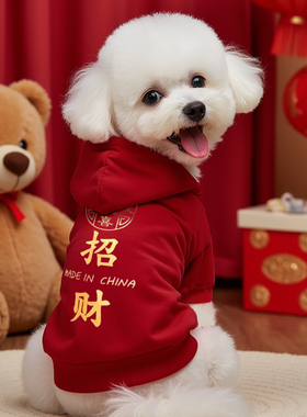 狗狗新年衣服冬天红色喜庆拜年比熊泰迪过年可牵引保暖加厚两脚衣