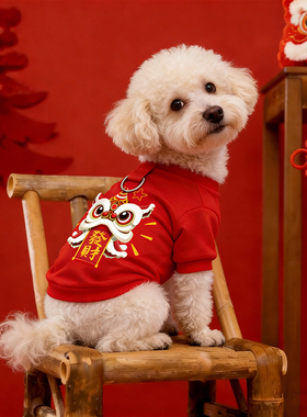 狗狗新年衣服泰迪冬天保暖外出可牵引棉衣过年喜庆红色冬季拜年服