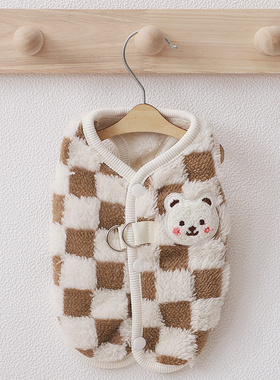 狗狗衣服冬季马尔济斯专用可牵引高颜值棋盘格小熊图案保暖两脚衣