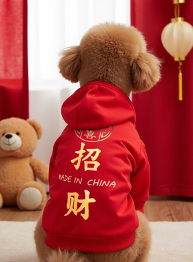 狗狗新年衣服冬天红色喜庆拜年马尔济斯加厚两脚卫衣过年带牵引环