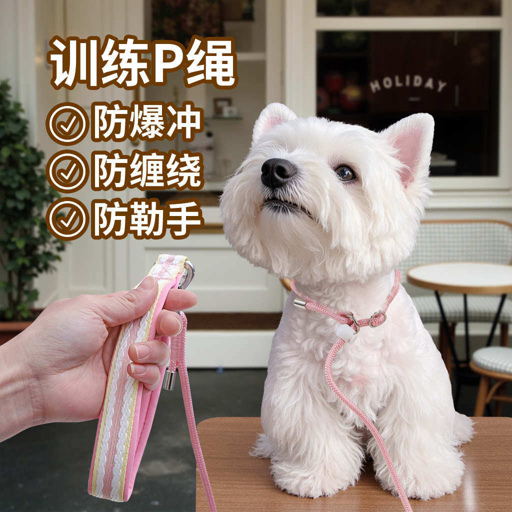 狗狗牵引绳小狗防爆冲p绳p链遛狗绳小型犬防缠绕小体犬高颜值狗绳