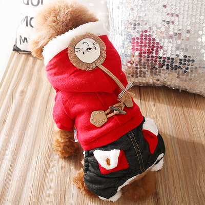 小狗衣服秋冬季厚款四脚宠物雪纳瑞小体犬约克夏红色拜年新年冬装